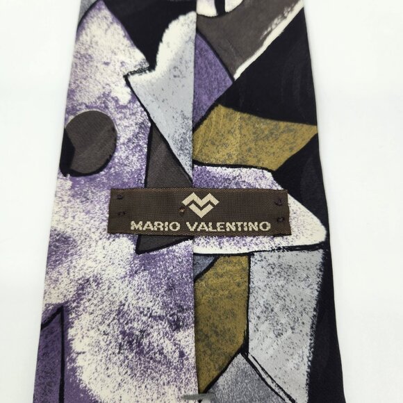 Mario Valentino Tie Mens Silk Black Purple Gray Abstract‎ Pattern Italy EUC - Picture 7 of 7